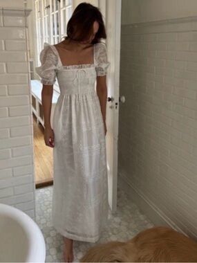 Caroline Constas White Organza Patchwork Smocked Dress